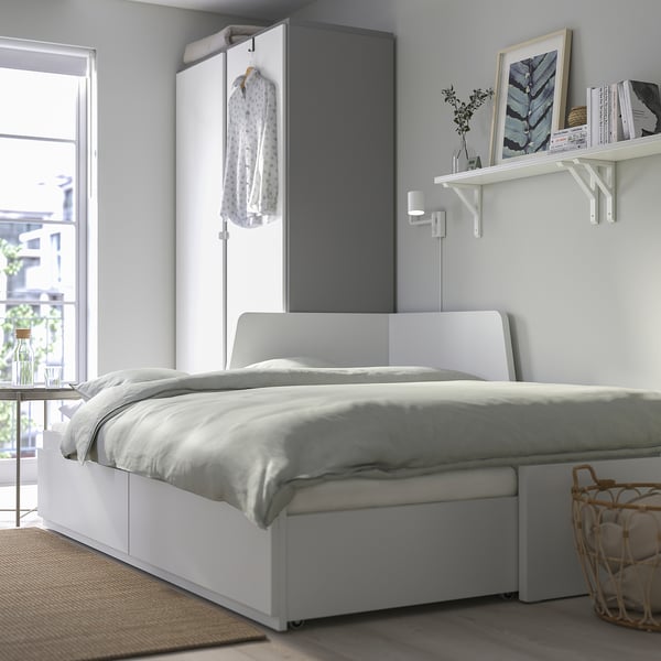FLEKKE Day-bed w 2 drawers/2 mattresses, white/Ånnfjället super firm, 80x200 cm