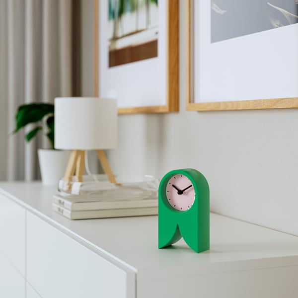FLODKRÄFTA Clock, green/pink, 8x15x4 cm