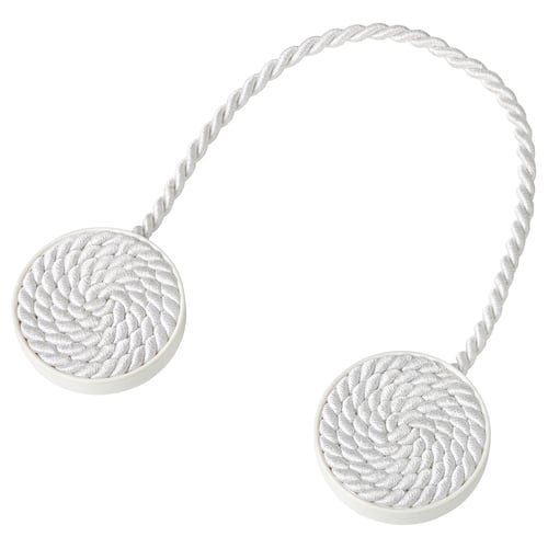 FÖNSTERBOMAL tie-backs, white, rope-style, circular magnets, decorative.