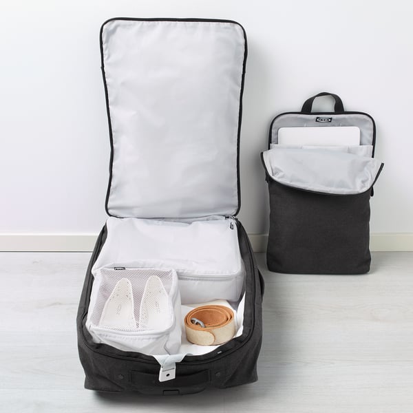 forenkla cabin bag on wheels and backpack dark grey