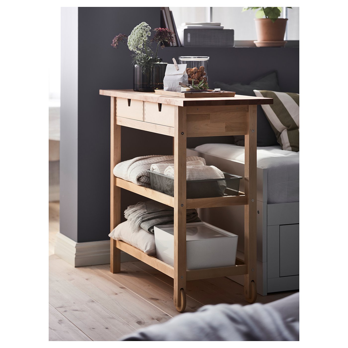 FÖRHÖJA kitchen trolley, birch, 100x43 cm - IKEA