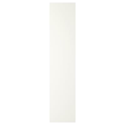 A white FORSAND door. Its a vertical rectangle with a simple design, made from board on frame with acrylic paint.