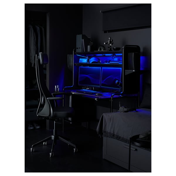 FREDDE Gaming desk, black, 140/185x74x146 cm