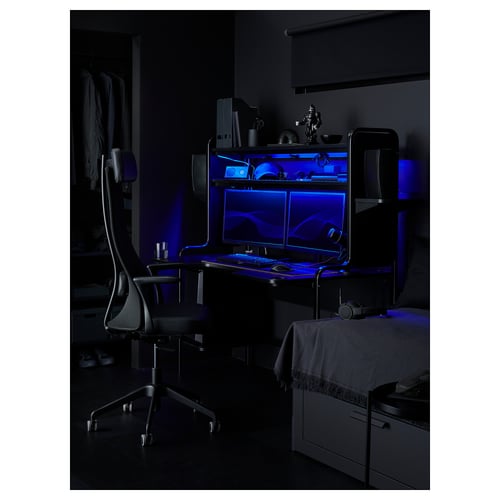 FREDDE gaming desk, black, 140/185x74x146 cm IKEA