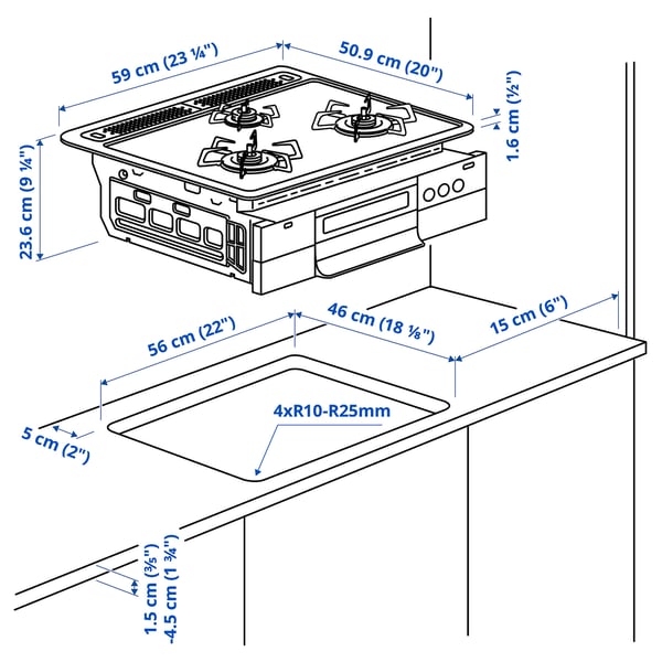 FRÖÅSA LPG gas hob with mult-grill, 60 cm