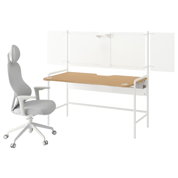 FRÖSKELÅS / UTKLASSNING Gaming desk and chair, white/grey