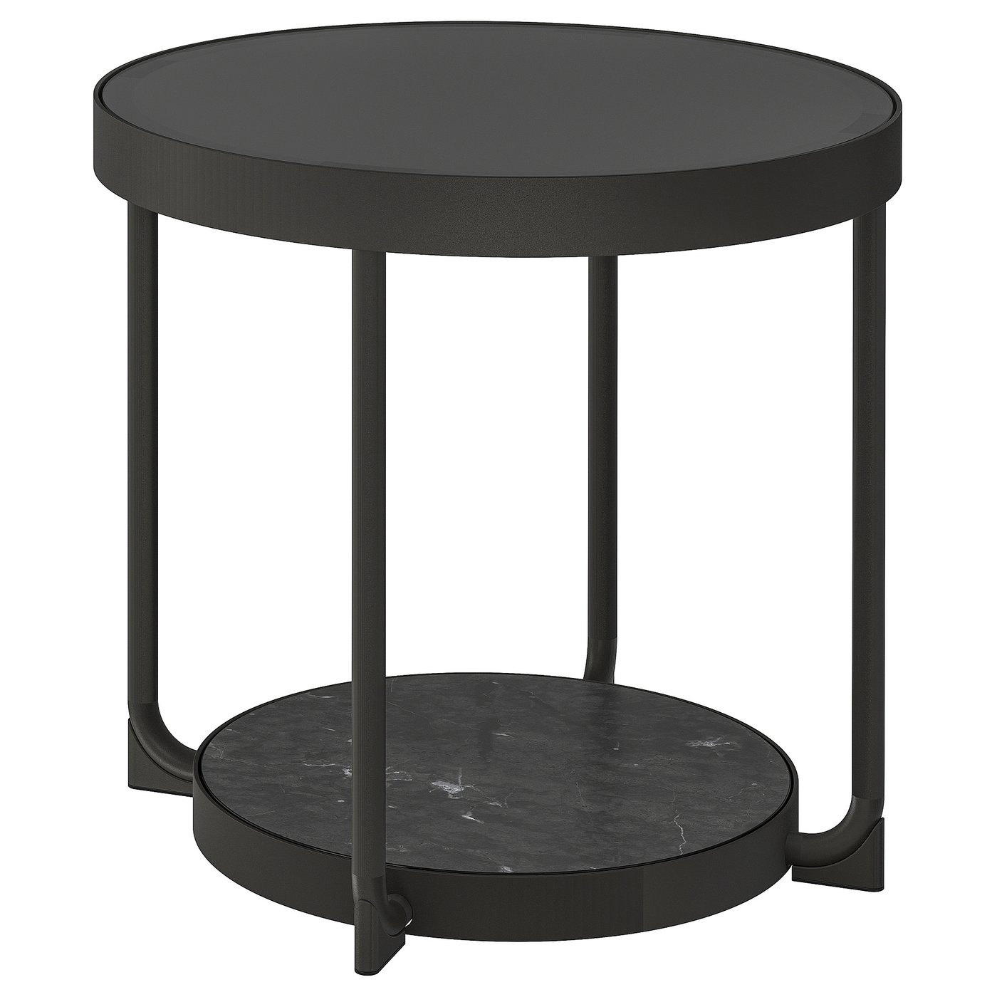 FRÖTORP side table, anthracite marble effect/black glass, 48