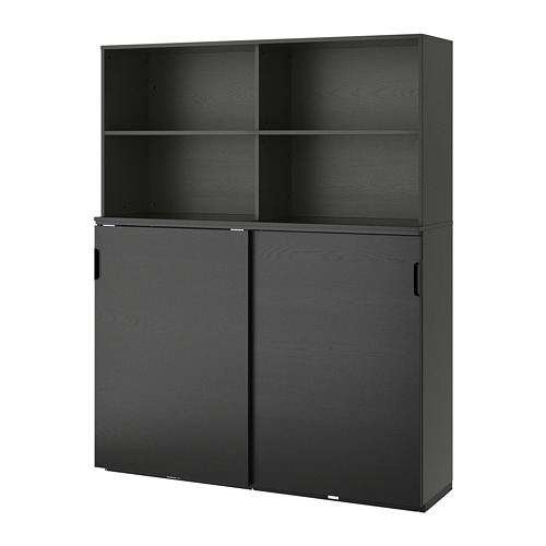 GALANT Storage combination w sliding doors black stained ash veneer IKEA