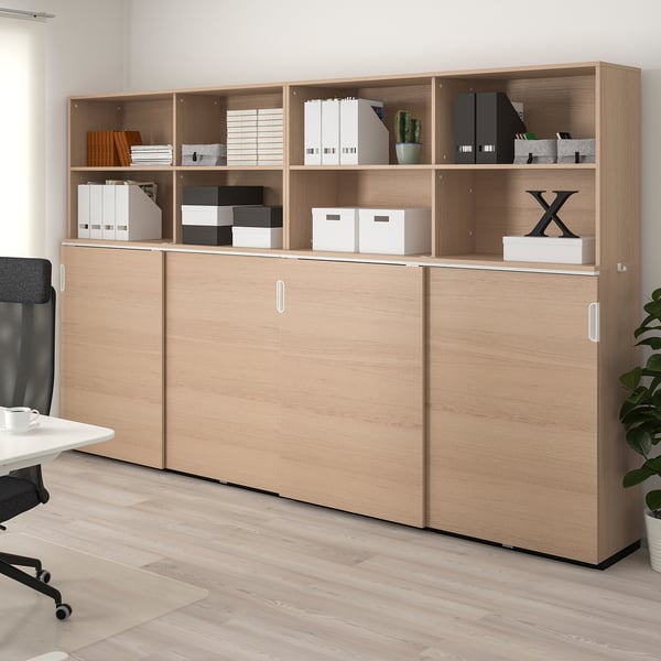 GALANT Storage combination w sliding doors white stained oak veneer