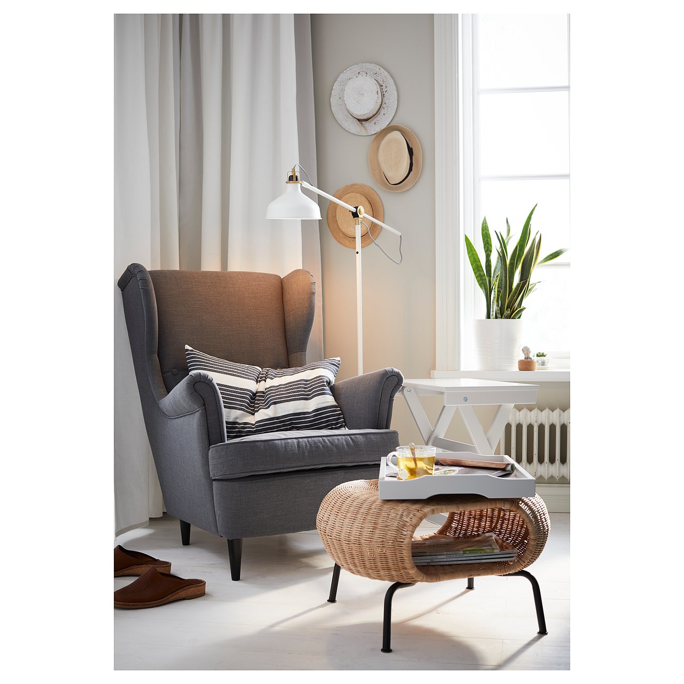 GAMLEHULT footstool with storage, rattan/anthracite - IKEA