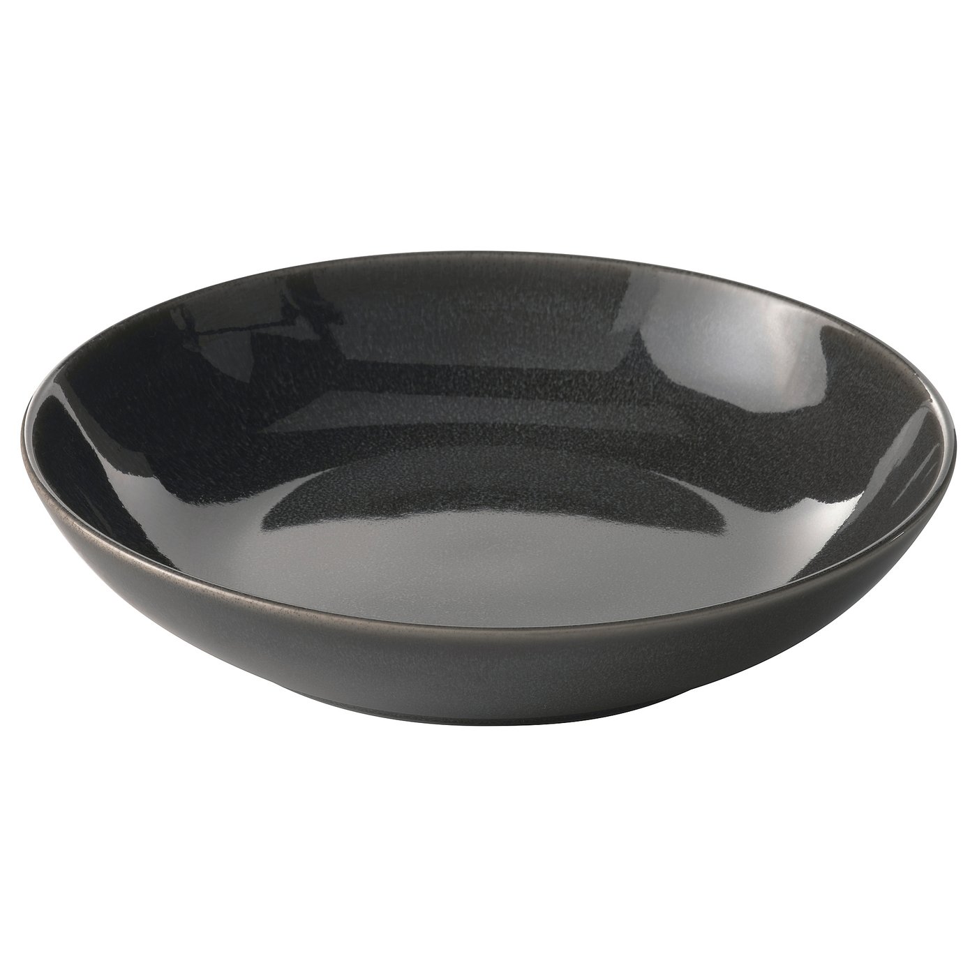 GLADELIG deep dark-grey plate, round, stoneware with reactive glaze, handcrafted look.