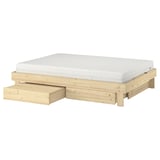 GLAMBERGET Bed frame with storage and mattress, pine/Åkrehamn firm, 120x200 cm