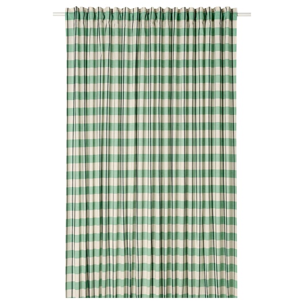 GLANSHAGTORN Curtain, 1 piece, green white/black/with heading tape, 300x250 cm