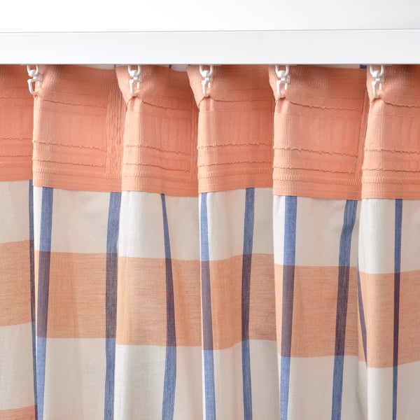 GLANSHAGTORN Curtain, 1 piece, orange white/blue/with heading tape, 300x250 cm