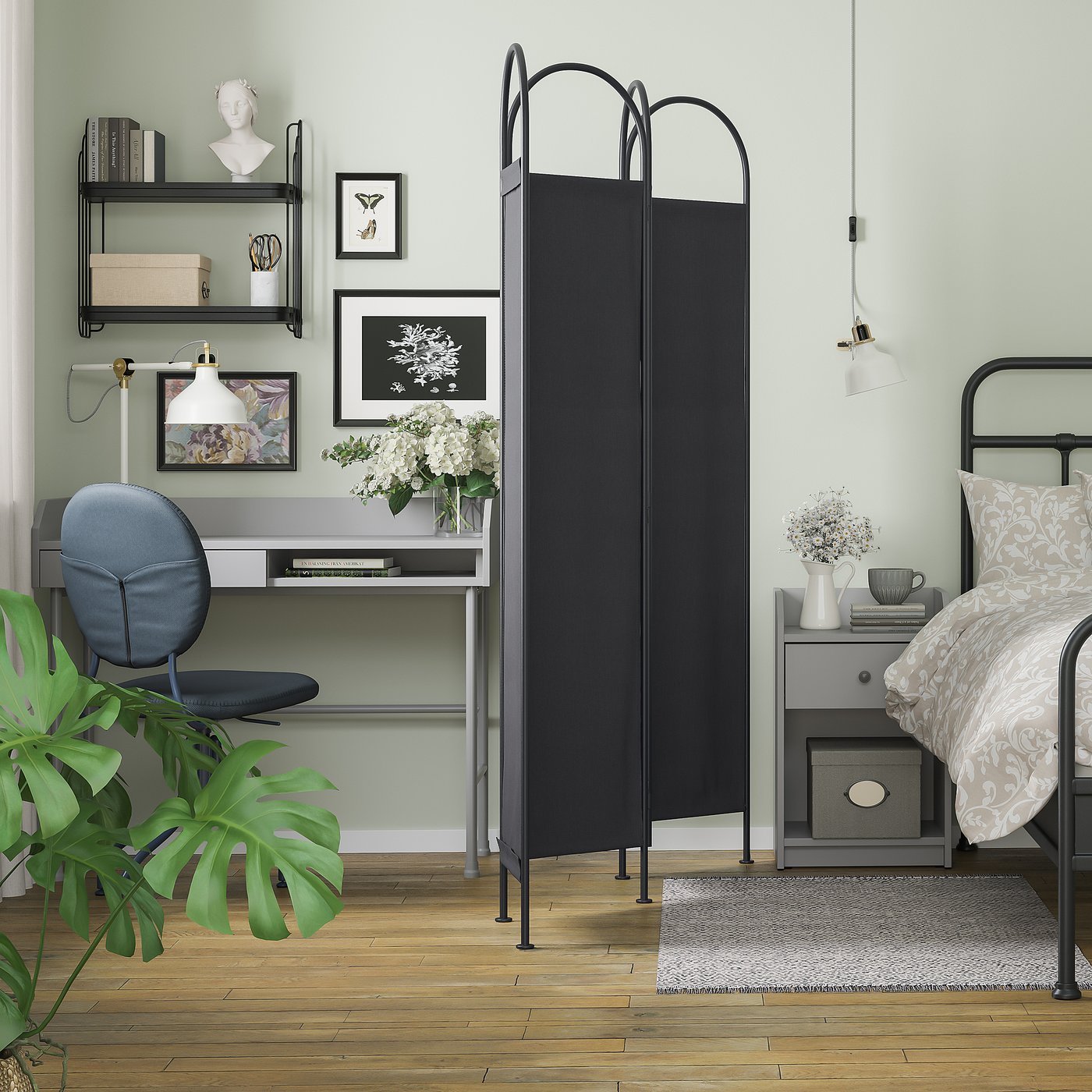 美品　IKEA ルームディバイダー　仕切り　パーテーション　脚スタンドセット GRÅFJÄLLET room divider, anthracite, 150x175 cm - IKEA