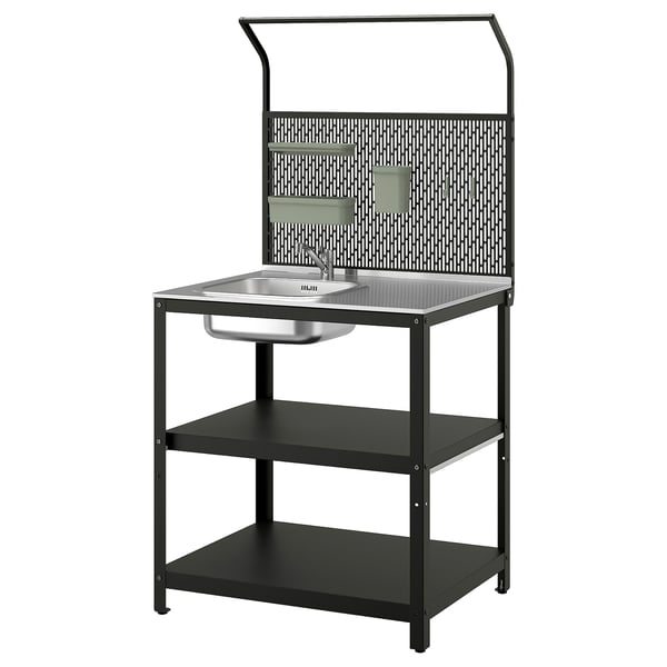 GRILLSKÄR Sink unit w back panel, stainless steel/outdoor, 86x61x176 cm
