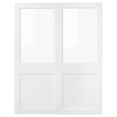 GRIMO Pair of sliding doors, glass/white, 150x201 cm