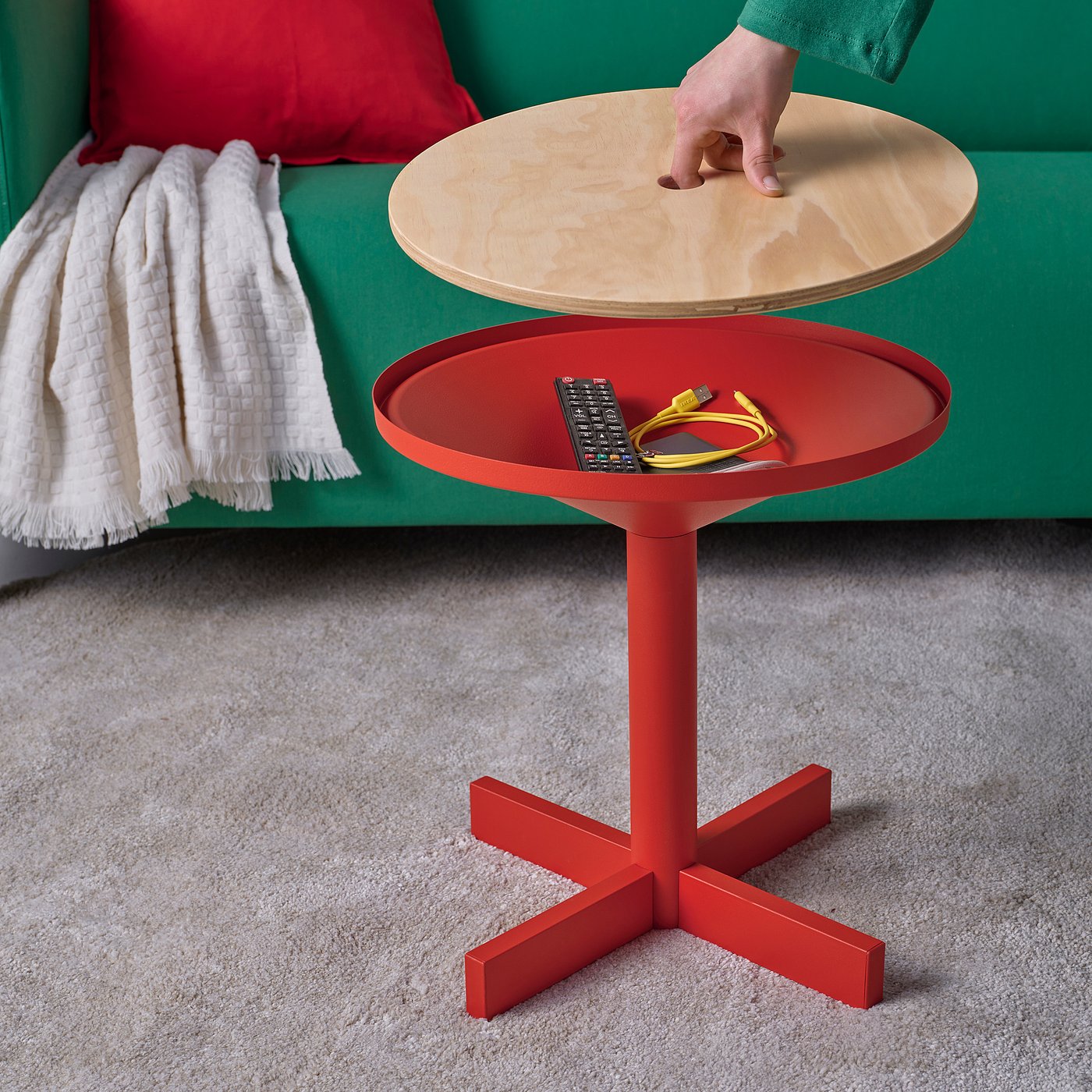 GRIMSARBO side table, pine plywood/bright red - IKEA