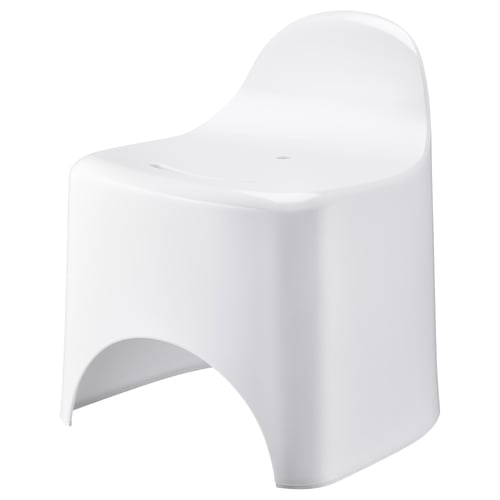 GRUMLAN white plastic stool, curved design, anti-slip base.