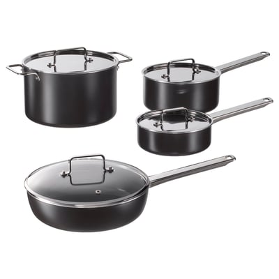GULDÖRING 8-piece cookware set, non-stick coating stainless steel/black-grey