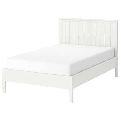 White GULLABERG bed, modern, solid wood frame, slatted base, scandinavian design.