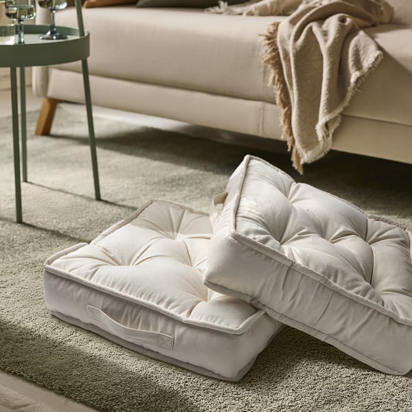 GURLI Floor cushion, unbleached, 45x45x10 cm