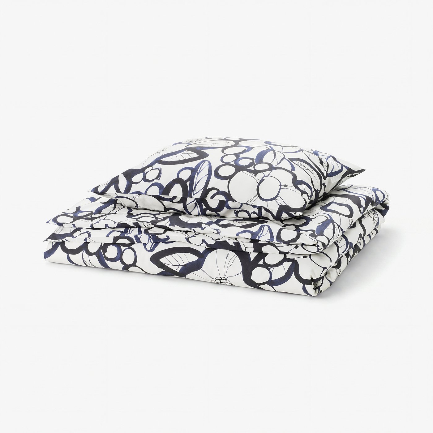 HÄRLIR Duvet cover and pillowcase, white black/blue floral pattern, 150x200/50x60 cm