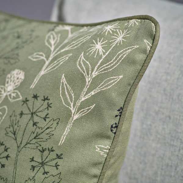 HALLONBUSKE Cushion cover, green/floral pattern, 48x48 cm