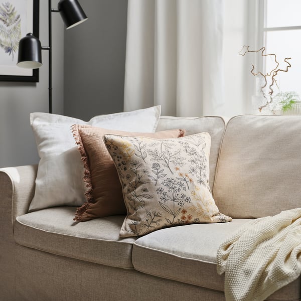 HALLONBUSKE Cushion cover, unbleached, 48x48 cm