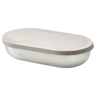 HALVVARM Food container w lid and divider, stainless steel/beige, 0.7 l