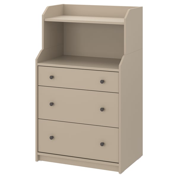 HAUGA Chest of 3 drawers with shelf, beige, 70x46x116 cm
