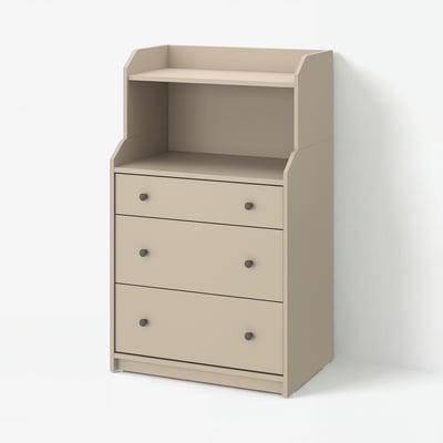 HAUGA Chest of 3 drawers with shelf, beige, 70x46x116 cm