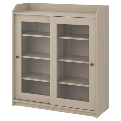 HAUGA Glass-door cabinet, beige, 105x116 cm