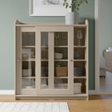 HAUGA Glass-door cabinet, beige, 105x116 cm