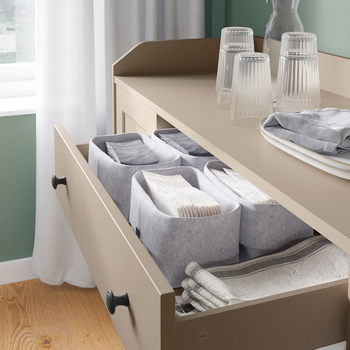 HAUGA sideboard, beige, 140x84 cm - IKEA