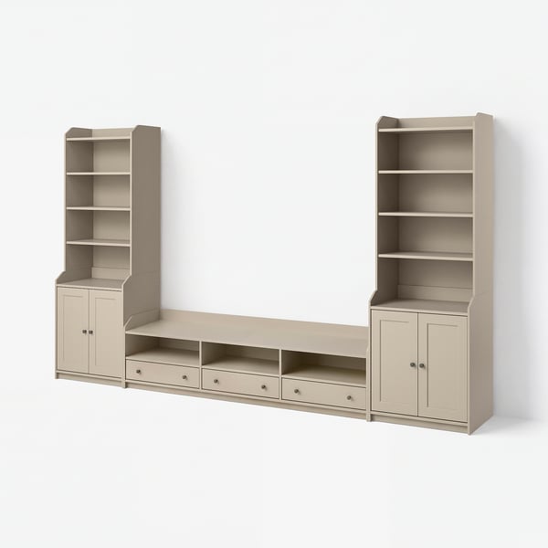 HAUGA TV/storage combination, beige, 346x46x199 cm