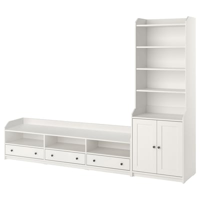 HAUGA furniture set: tall cabinet, tv bench, classic style with open & hidden storage.