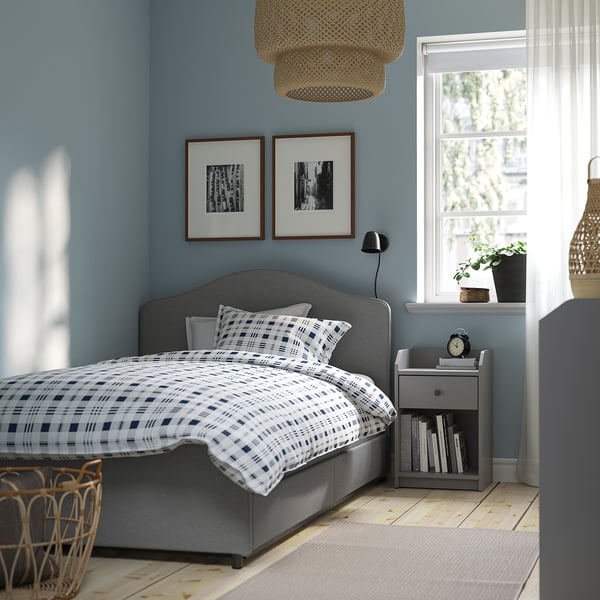 HAUGA Upholstered Bed Frame, Lofallet Beige, Queen IKEA