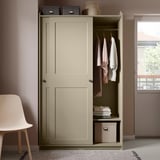 HAUGA Wardrobe with sliding doors, beige, 118x55x199 cm