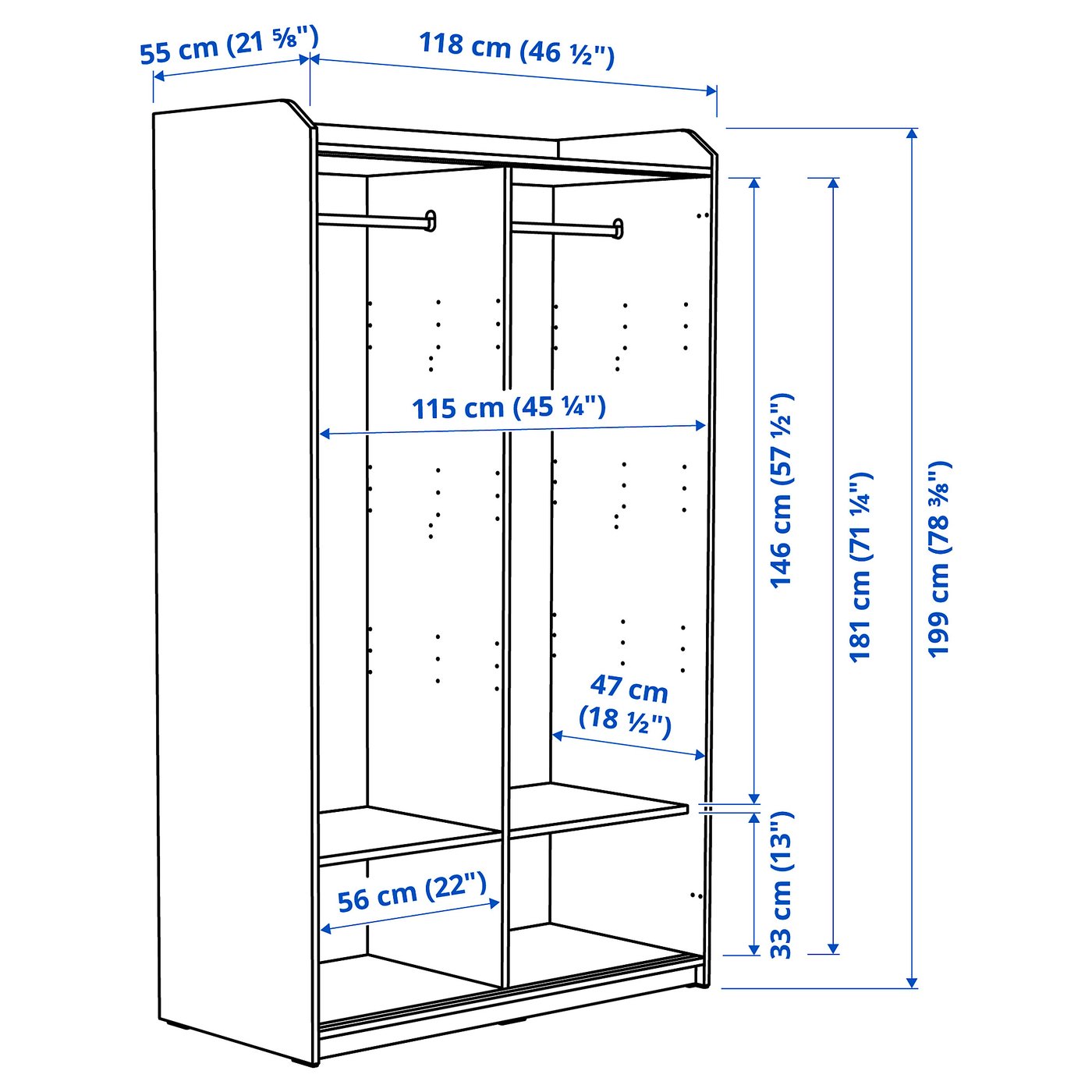HAUGA wardrobe with sliding doors, white, 118x55x199 cm - IKEA