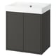 HAVBÄCK grey bathroom vanity, rectangular white sink, modern design.