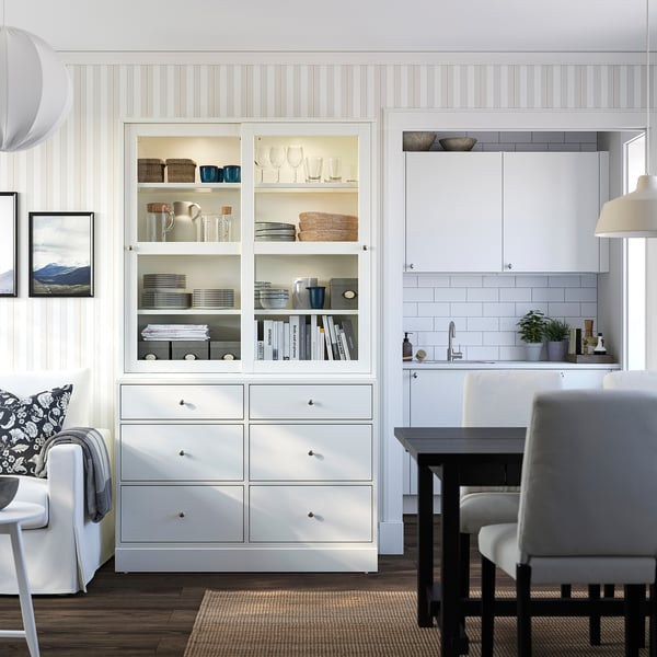 HAVSTA Storage combination w glass-doors, white, 121x47x212 cm