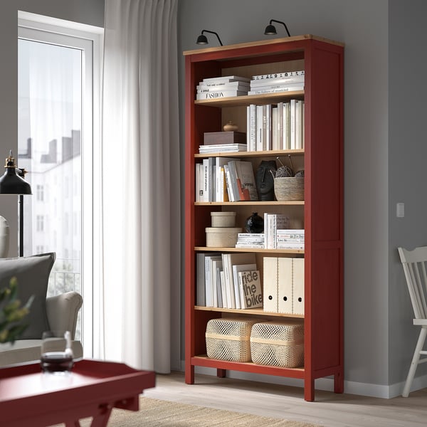 Hemnes Bookcase Red Stainedlight Brown Stained 90x198 Cm Ikea