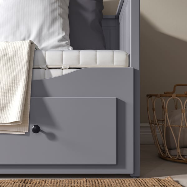HEMNES Day-bed w 3 drawers/2 mattresses, grey/Ånnfjället super firm, 80x200 cm