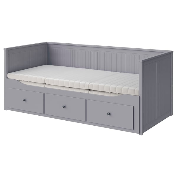 HEMNES Day-bed w 3 drawers/2 mattresses, grey/Ånnfjället super firm, 80x200 cm
