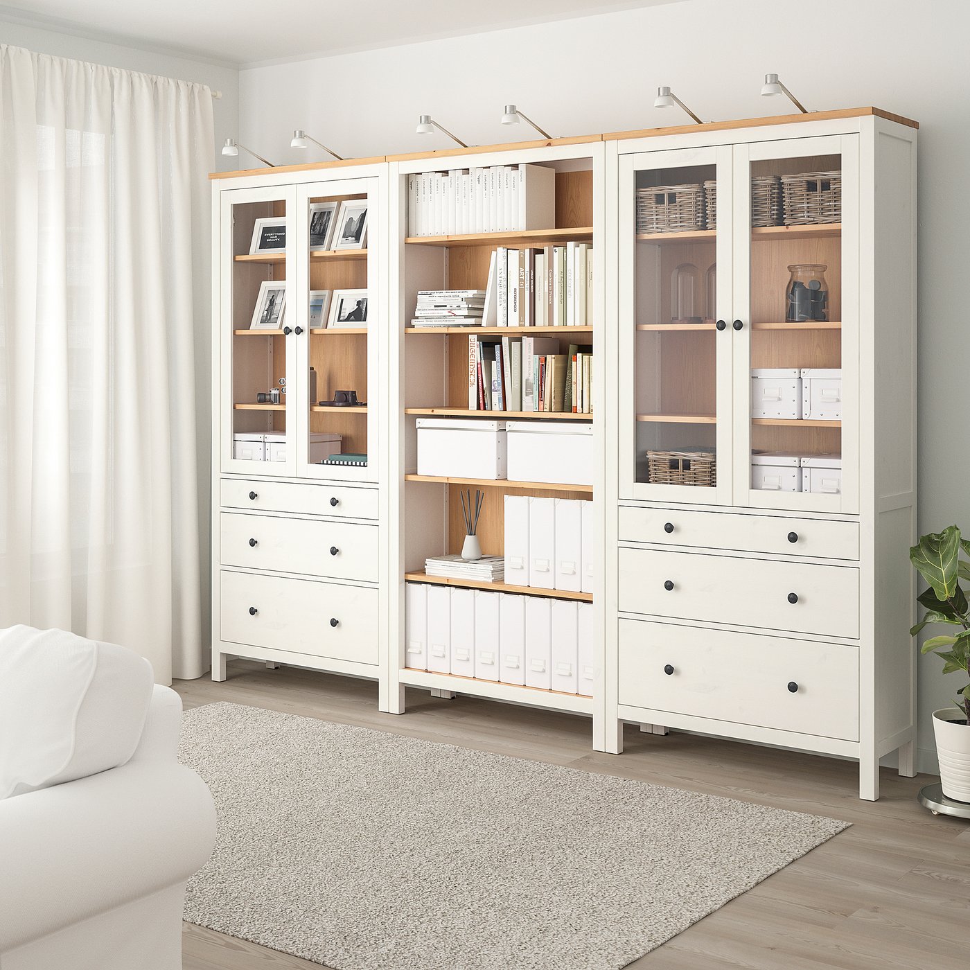 HEMNES storage combination w doors/drawers, white stain/light