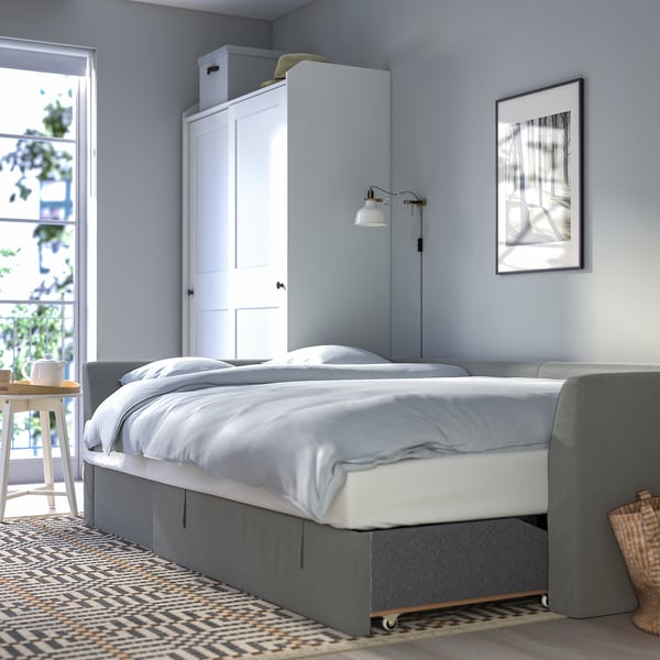 HOLMSUND Corner sofa-bed, Borgunda dark grey