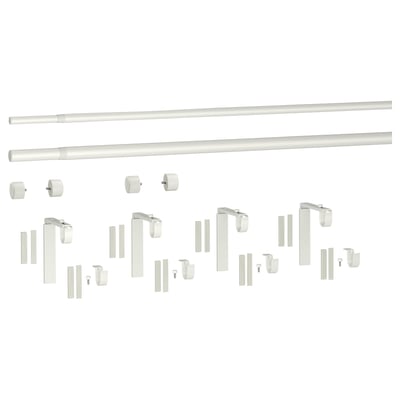 HUGAD / RÄCKA Double curtain rod combination, with wall/ceiling brackets/with finials white, 210-385 cm