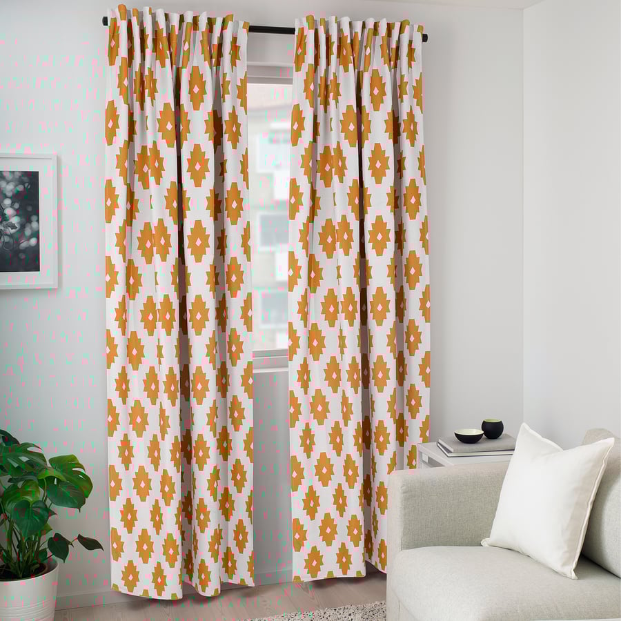 IDALENA room darkening curtains, 1 pair, yellow, 145x250 cm IKEA