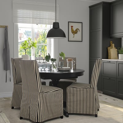 INGATORP / BERGMUND Table and 4 chairs, black/black black/white, 110/155 cm